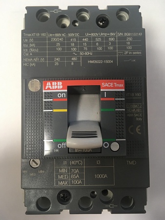 Выключатель автоматический трехполюсный XT1B 160 TMD 100-1000 F F 1SDA066807R1