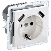 BRITE Розетка 1 пост с заземлением с защитными шторками 16А с USB A+A 5В 3,1А РЮш10-2-БрБ белый BR-R14-16-U21-D31-K01