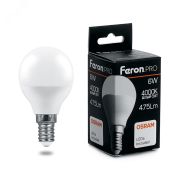 Лампа светодиодная LED 6вт Е14 белый матовый шар Feron.PRO 38066
