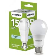 Лампа светодиодная A60 груша 15Вт 230В 6500К E27 GENERICA LL-A60-15-230-65-E27-G