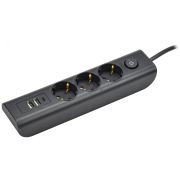 MODERN Удлинитель У03В 3 розетки с заземляющим контактом + USBх3 2м 3х1мм2 16А/250В черный WYP12-16-03-02-ZKU-K02