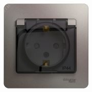 GLOSSA розетка с заземлением со шторками с крышкой в сборе IP44 платина GSL001248