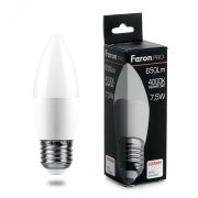 Лампа светодиодная LED 7.5вт Е27 белый матовая свеча Feron.PRO 38057